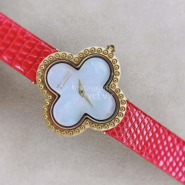 Van Cleef Arpels 30mm Dial Leather Strap Quartz Watch Red