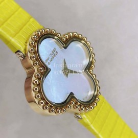 Van Cleef Arpels 30mm Dial Leather Strap Quartz Watch Yellow