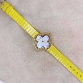 Van Cleef Arpels 30mm Dial Leather Strap Quartz Watch Yellow