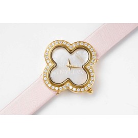 Van Cleef Arpels New Sapphire Crystal Glass Zircon Mosaic Watch Pink