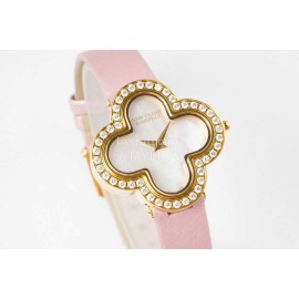Van Cleef Arpels New Sapphire Crystal Glass Zircon Mosaic Watch Pink