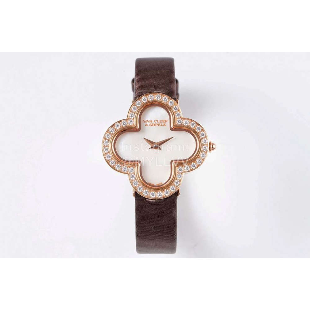 Van Cleef Arpels New Sapphire Crystal Glass Zircon Mosaic Watch Brown