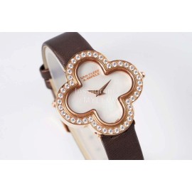 Van Cleef Arpels New Sapphire Crystal Glass Zircon Mosaic Watch Brown