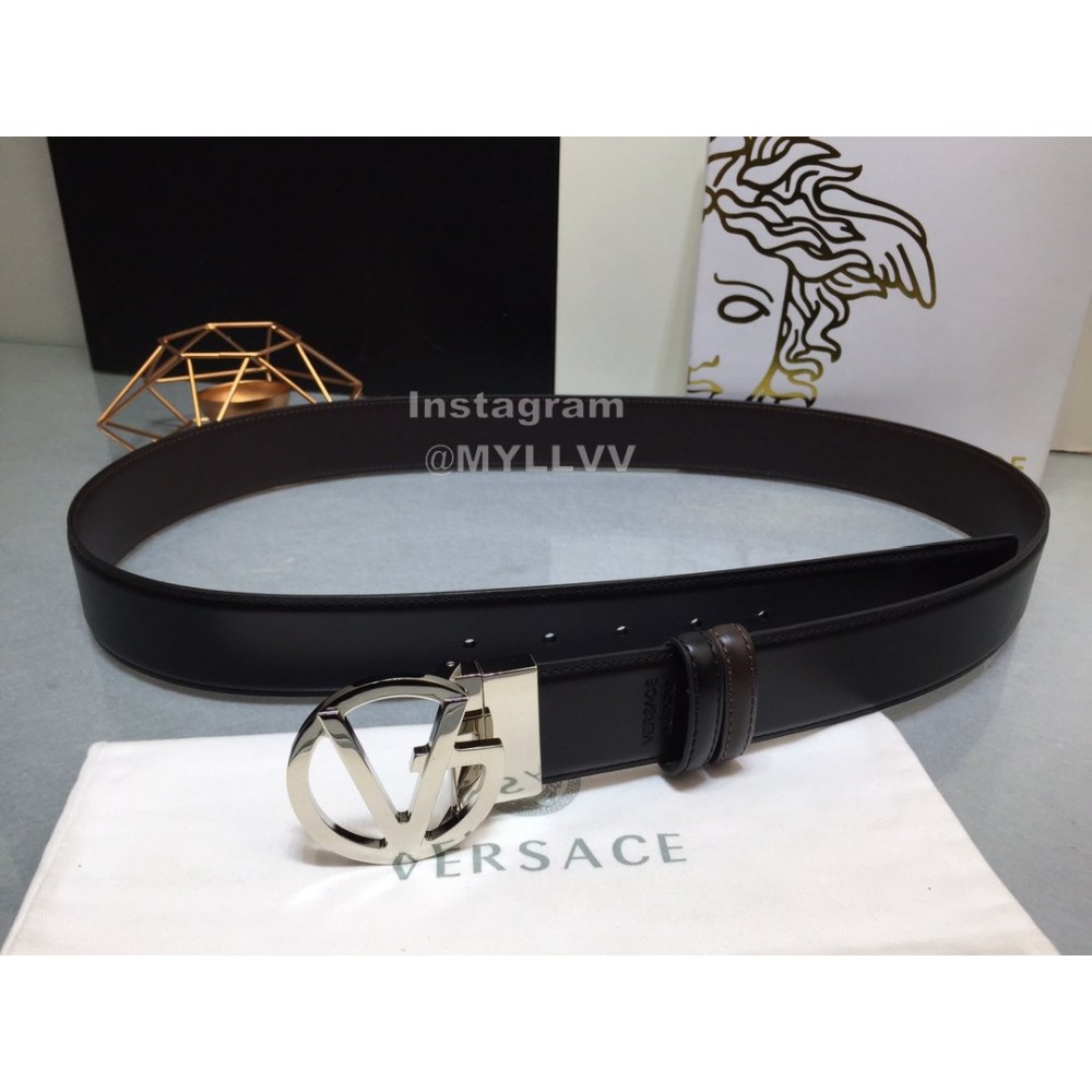 Versace Calf Leather Silver V-Shaped Buckle 40mm Belt