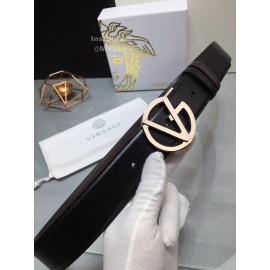 Versace Calf Leather Silver V-Shaped Buckle 40mm Belt