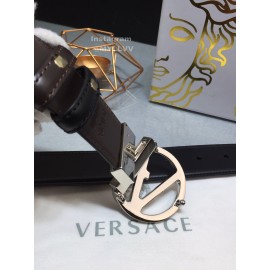 Versace Calf Leather Silver V-Shaped Buckle 40mm Belt