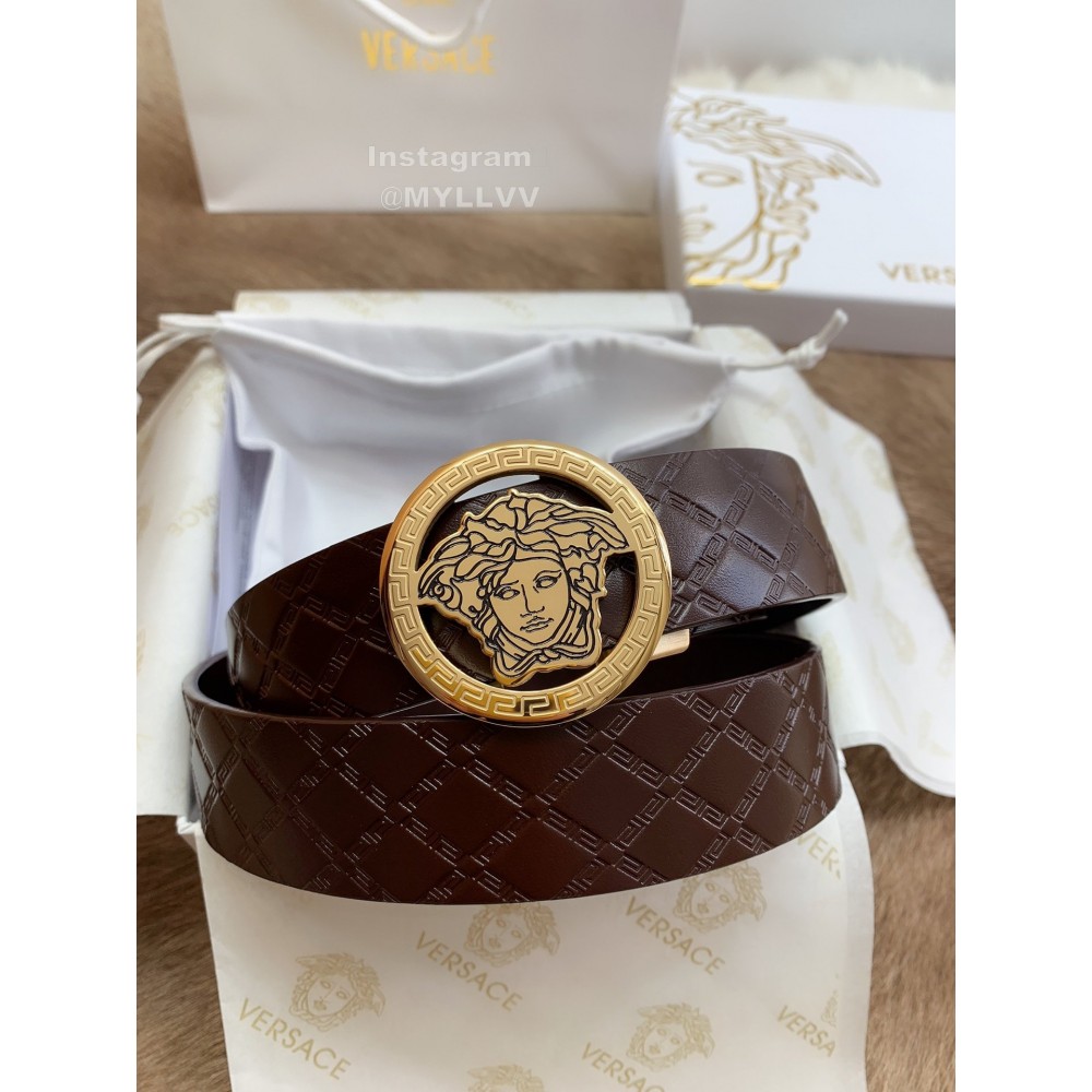 Versace Plaid Calf Leather Gold Automatic Buckle 35mm Belt For Men