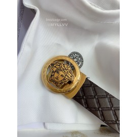 Versace Plaid Calf Leather Gold Automatic Buckle 35mm Belt For Men