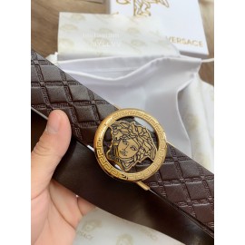 Versace Plaid Calf Leather Gold Automatic Buckle 35mm Belt For Men