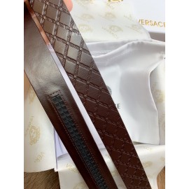 Versace Plaid Calf Leather Gold Automatic Buckle 35mm Belt For Men