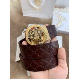 Versace Plaid Calf Leather Gold Automatic Buckle 35mm Belt For Men