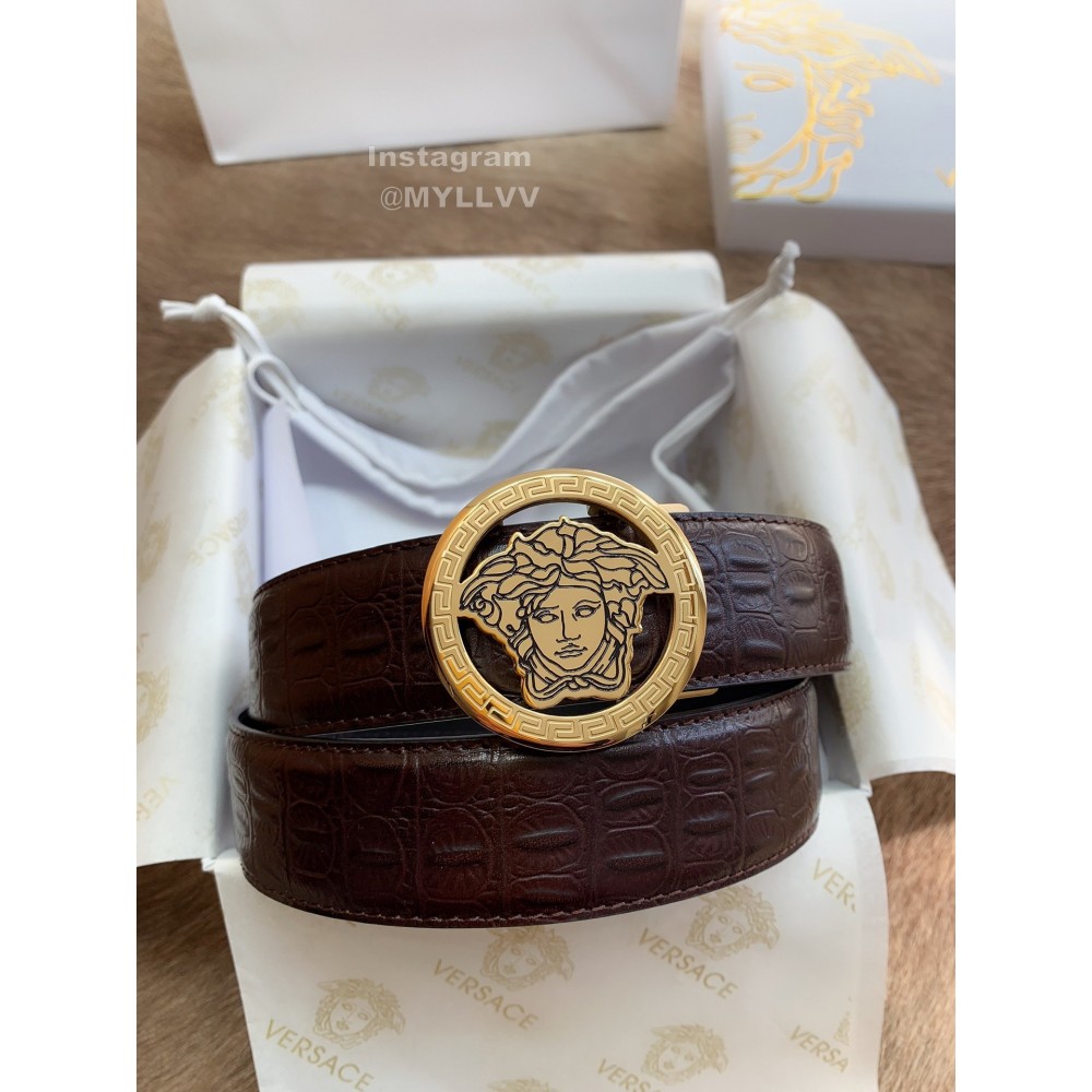 Versace Calf Leather Gold Automatic Buckle 35mm Belt For Men