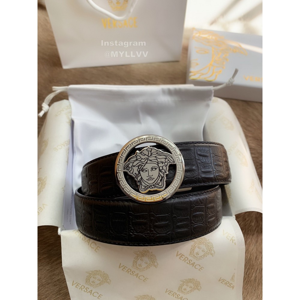 Versace Calf Leather Silver Automatic Buckle 35mm Belt For Men