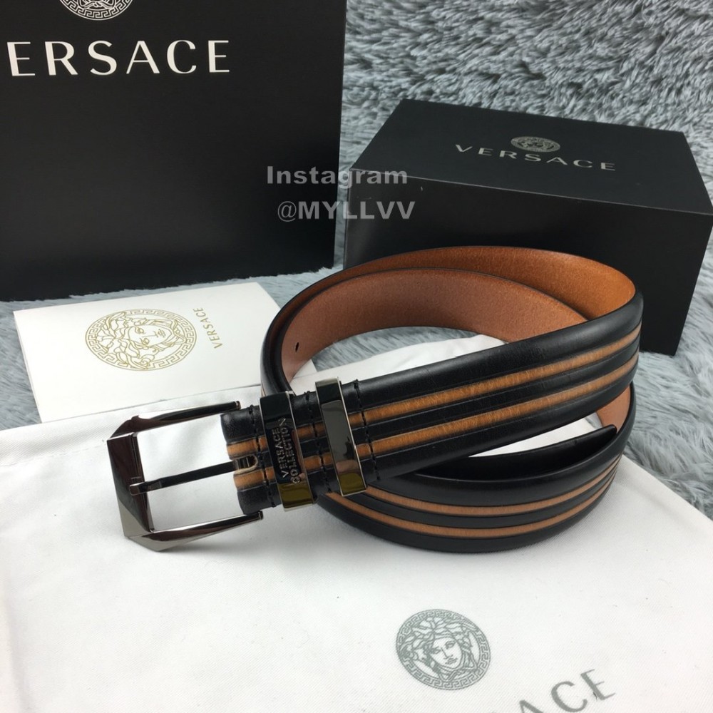 Versace New Leather Pin Buckle 35mm Business Leisure Belt Brown