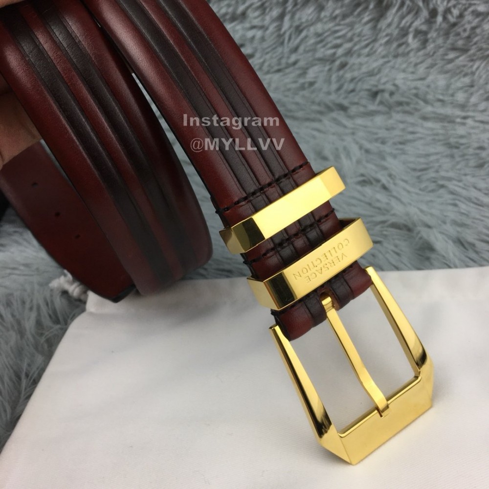 Versace New Leather Pin Buckle 35mm Business Leisure Belt Wine Red