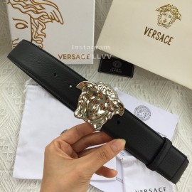 Versace Black Leather Silver Medusa Buckle Belt 