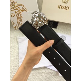 Versace Black Leather Silver Medusa Buckle Belt 
