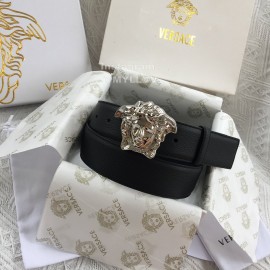 Versace Black Leather Silver Medusa Buckle Belt 