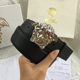 Versace Black Leather Silver Medusa Buckle Belt 