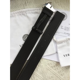 Versace Black Leather Silver Medusa Buckle Belt 