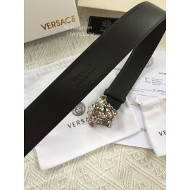 Versace Black Leather Silver Medusa Buckle Belt 