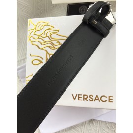Versace Black Leather Silver Medusa Buckle Belt 