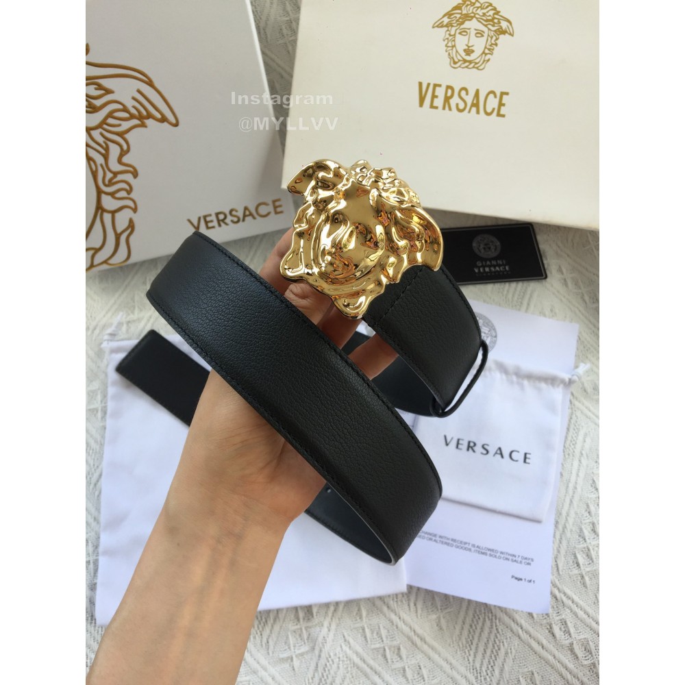 Versace Black Leather Gold Medusa Buckle Belt 