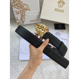 Versace Black Leather Gold Medusa Buckle Belt 
