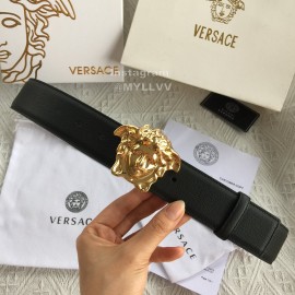 Versace Black Leather Gold Medusa Buckle Belt 