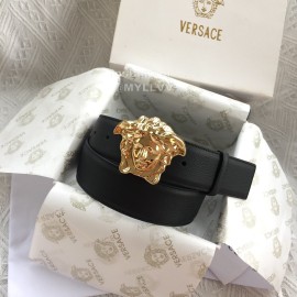 Versace Black Leather Gold Medusa Buckle Belt 