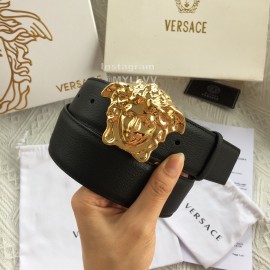 Versace Black Leather Gold Medusa Buckle Belt 