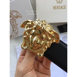 Versace Black Leather Gold Medusa Buckle Belt 
