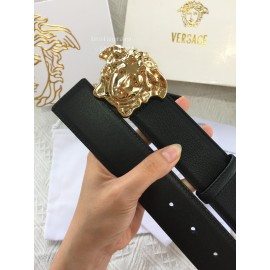 Versace Black Leather Gold Medusa Buckle Belt 
