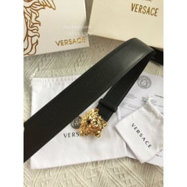 Versace Black Leather Gold Medusa Buckle Belt 