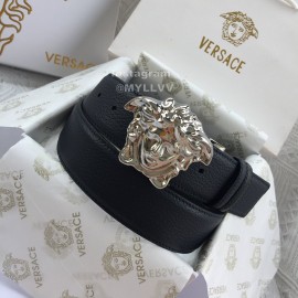 Versace Fashion Leather Silver Medusa Buckle Belt 
