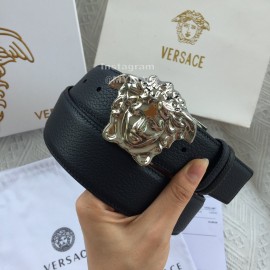Versace Fashion Leather Silver Medusa Buckle Belt 