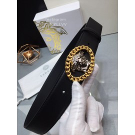 Versace Fashion Calf Leather Silver Medusa Ellipse Buckle 40mm Belt 