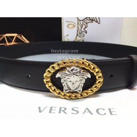 Versace Fashion Calf Leather Silver Medusa Ellipse Buckle 40mm Belt 