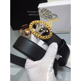 Versace Fashion Calf Leather Silver Medusa Ellipse Buckle 40mm Belt 
