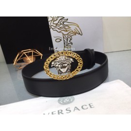 Versace Fashion Calf Leather Silver Medusa Ellipse Buckle 40mm Belt 
