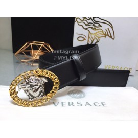 Versace Fashion Calf Leather Silver Medusa Ellipse Buckle 40mm Belt 