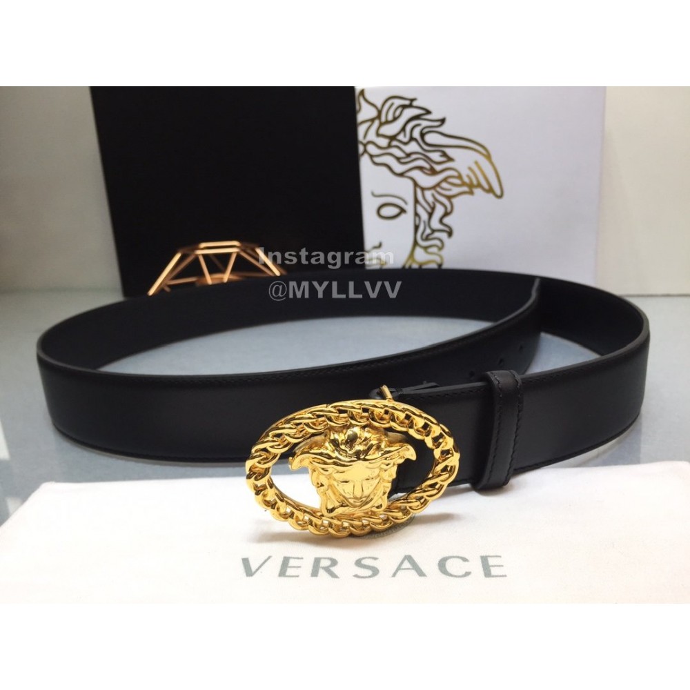 Versace Fashion Calf Leather Gold Medusa Ellipse Buckle 40mm Belt 