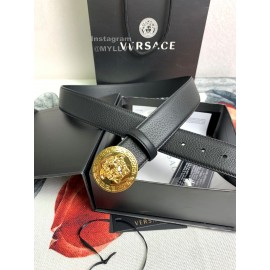 Versace Black Calf Leather Round Medusa Gold Buckle 40mm Belt 