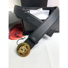 Versace Black Calf Leather Round Medusa Gold Buckle 40mm Belt 
