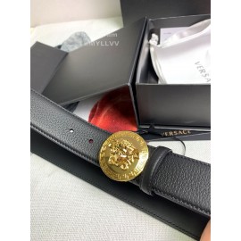 Versace Black Calf Leather Round Medusa Gold Buckle 40mm Belt 