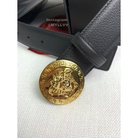 Versace Black Calf Leather Round Medusa Gold Buckle 40mm Belt 