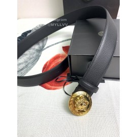 Versace Black Calf Leather Round Medusa Gold Buckle 40mm Belt 