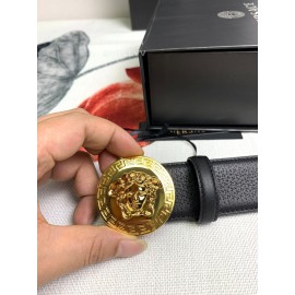 Versace Black Calf Leather Round Medusa Gold Buckle 40mm Belt 