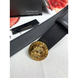 Versace Black Calf Leather Round Medusa Gold Buckle 40mm Belt 
