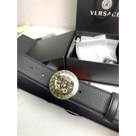 Versace Black Calf Leather Round Medusa Silver Buckle 40mm Belt 